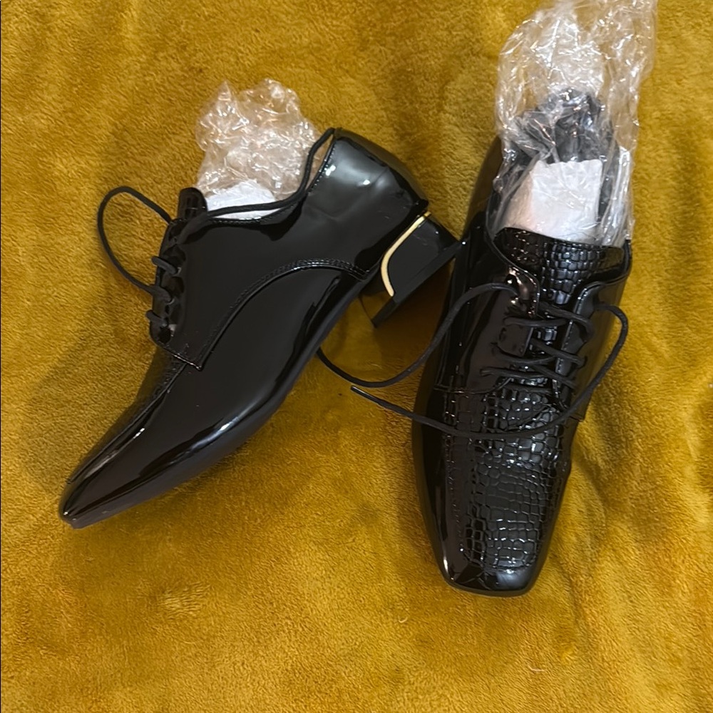 SHEIN Black Patent and Croc-Embossed Women's Shoes